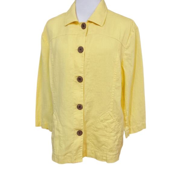 CHICO'S 1 Yellow 100% Linen Jacket M Pockets Light Office Career Travel Vacation - Picture 3 of 10